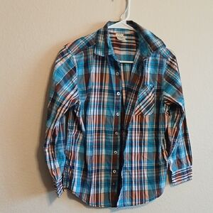 Faded Glory Plaid Long Sleeve Dress Shirt Boy's 12-14